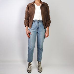 Vintage 80’s Suede Bomber Jacket M / L Relaxed Fit Cinched Waist Buff Beige Nude